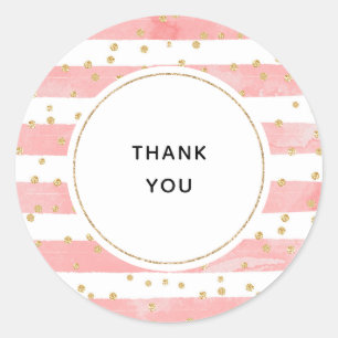 Sticker Rond Bleu rose Faux Gold Confetti Merci