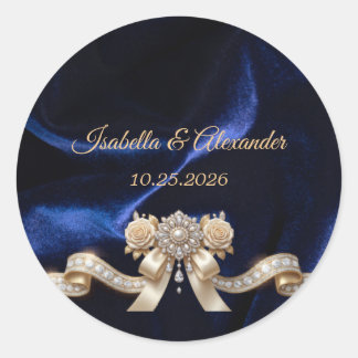 Sticker Rond Bleu Royal Couronne Perle Élégant Luxe