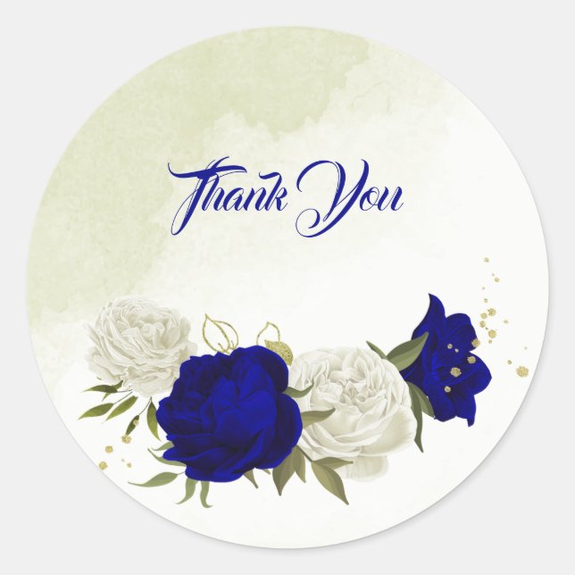 Sticker Rond bleu royal fleurs blanches mariage (Devant)