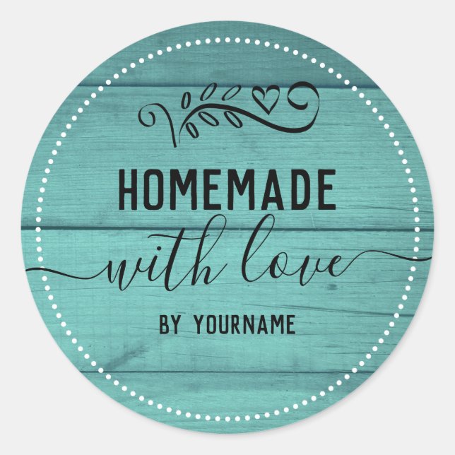 Sticker Rond Bleu Rustique Bois Amour Entreprise Faite Maison (Devant)
