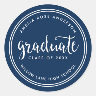 Sticker Rond Bleu Script et Blancs Graduate Graduate