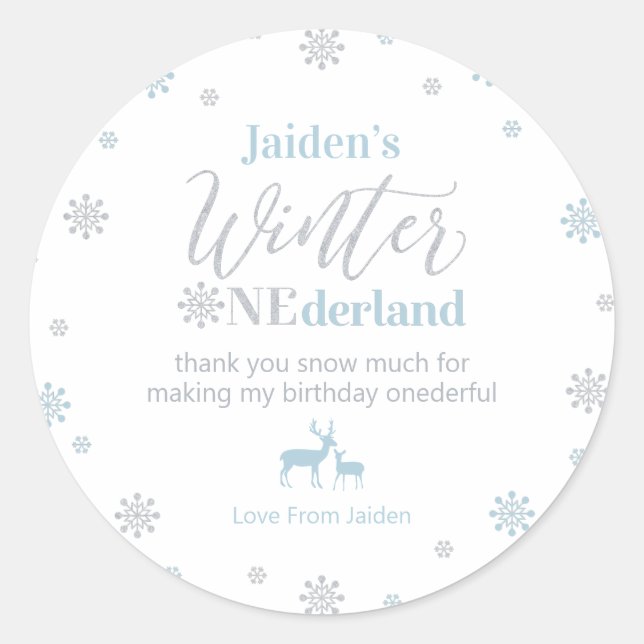 Sticker Rond Bleu Silver hiver onderland Merci neige beaucoup (Devant)