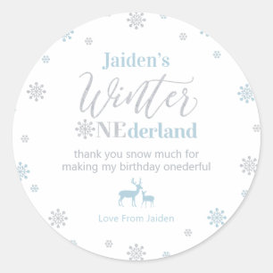 Sticker Rond Bleu Silver hiver onderland Merci neige beaucoup