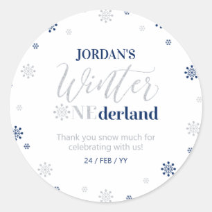 Sticker Rond Bleu Silver hiver onderland Merci neige beaucoup