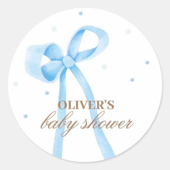 Sticker Rond Bleu simple Polka Baby shower de point (Devant)