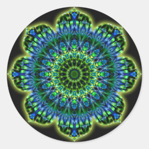 Sticker Rond bleu vert mandala noir