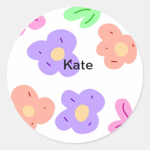 Sticker Rond bleu violet t aquarelle florale ajouter nom texte 