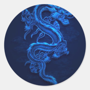 STICKER ROND BLEUE JAPONAISE NEON DRAGON