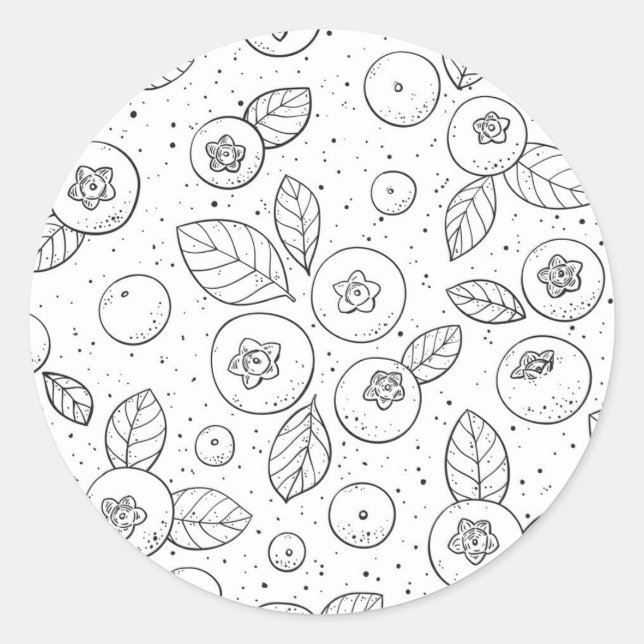 Sticker Rond Bleuets en noir et blanc (Devant)