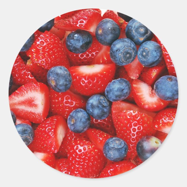 Sticker Rond Bleuets frais et fraises (Devant)