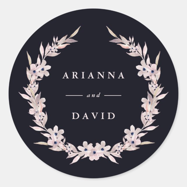 Sticker Rond Bliss aquarelle | Couronne florale rose pâle (Devant)