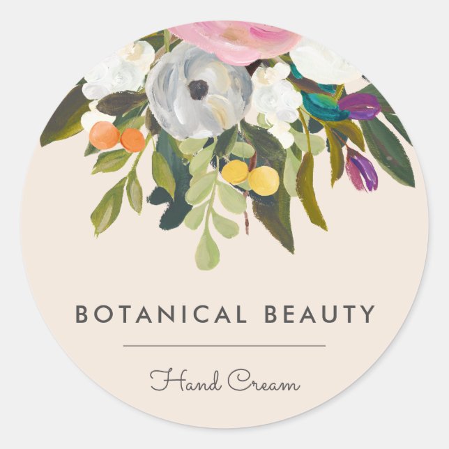 Sticker Rond Bliss Botanique Élégant Floral Moderne | Crème (Devant)