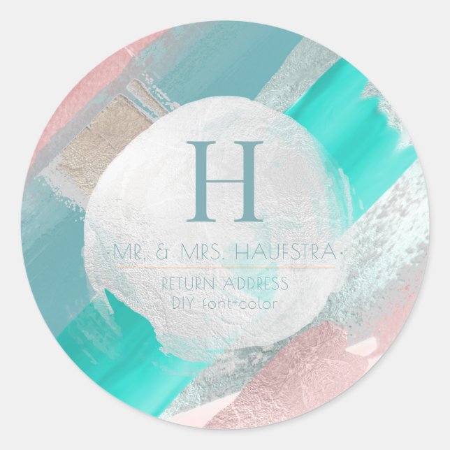 Sticker Rond Bloc de couleur PixDezines Monogram, Blush+Sage (Devant)