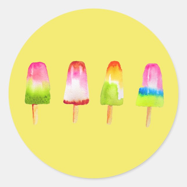 Sticker Rond Bloc de glace Popsicle Eté aquarelle mignonne (Devant)