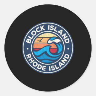 Sticker Rond Block Island Rhode Island Ri Vagues Nautiques