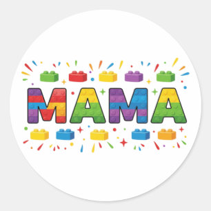 Sticker Rond Blocs de Construction MAMA Brique Colorée Fête des