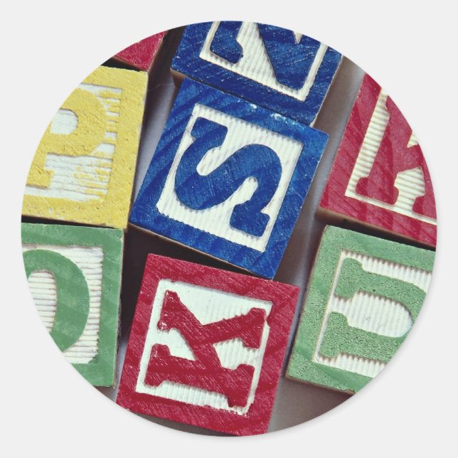 Sticker Rond Blocs en bois avec alphabets pour enfants (Devant)