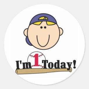 Sticker Rond Blond Boy Baseball 1er Anniversaire Tshirts