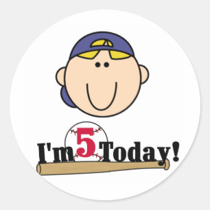 Sticker Rond Blond Boy Baseball 5e anniversaire