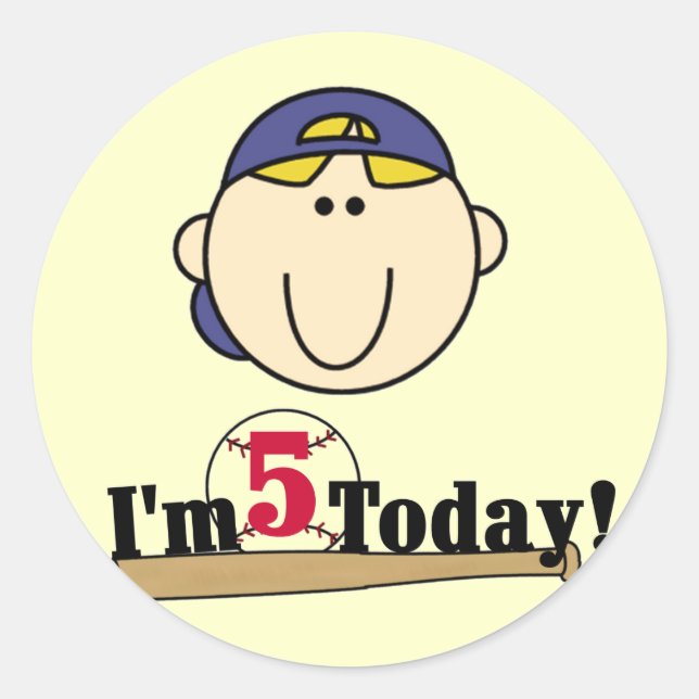 Sticker Rond Blond Boy Baseball 5e anniversaire (Devant)