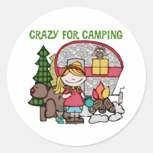 Sticker Rond Blond Girl Crazy Pour Camping