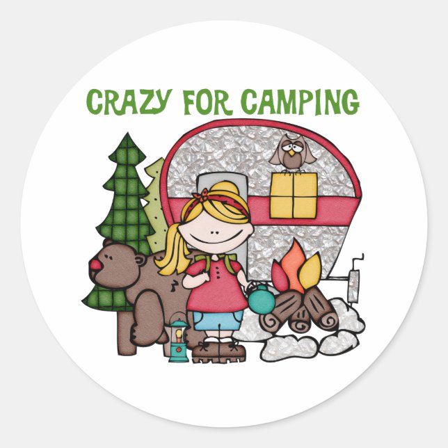 Sticker Rond Blond Girl Crazy Pour Camping (Devant)
