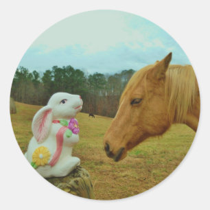 Sticker Rond Blond Jaune cheval & Bunny de Pâques