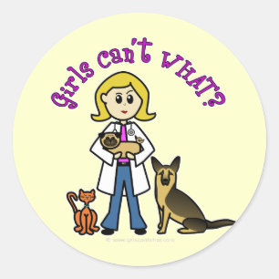 Sticker Rond Blonde vétérinaire fille