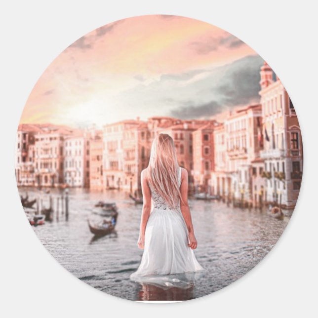 Sticker Rond Blondie Dans Venise Romantique (Devant)