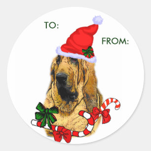 Sticker Rond Bloodhound Christmas Gifts, À :, DE :