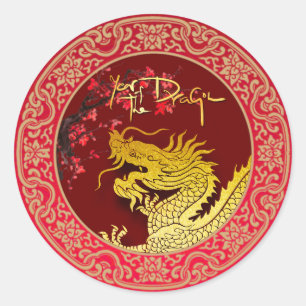 Sticker Rond Blossom Chinese Dragon année papier coupé RS