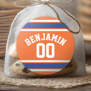 Sticker Rond Blue and Orange Sports Jersey Nom personnalisé Nu