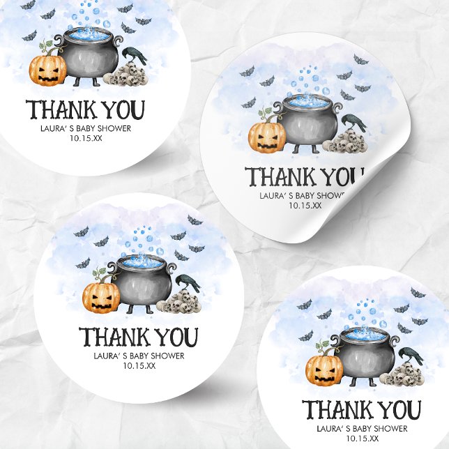 Sticker Rond Blue Baby is Brewing Halloween Baby Shower (Blue Baby is Brewing Halloween Baby Shower Round Sticker)