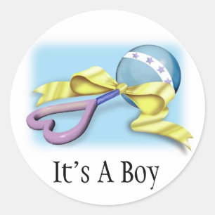 Sticker Rond Blue Baby Rattle C'est un garçon
