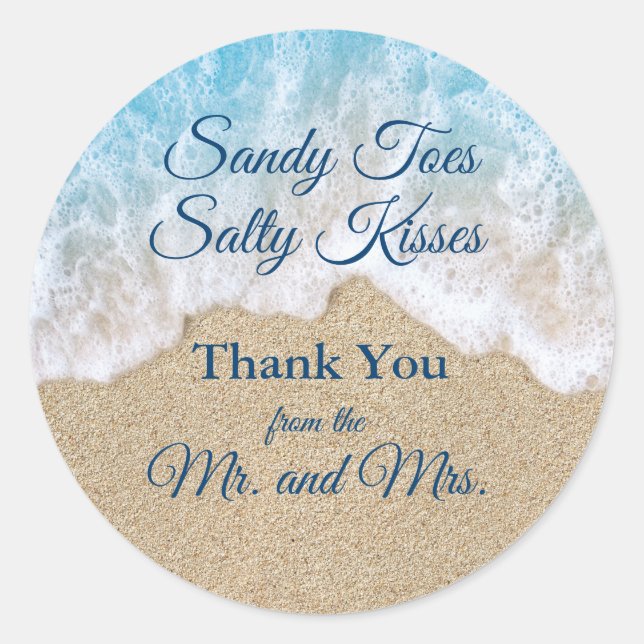 Sticker Rond Blue Beach Waves Sandy Toits Salty Baisers Merci (Devant)