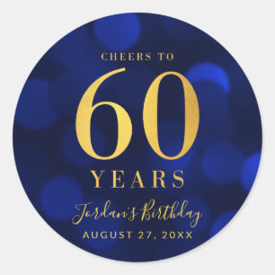 Sticker Rond Blue Bokeh Gold salue à 60 ans anniversaire