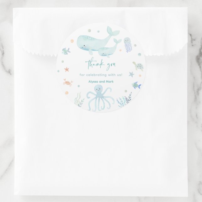 Sticker Rond Blue Boy Under the Sea Baby shower Merci (Sac)
