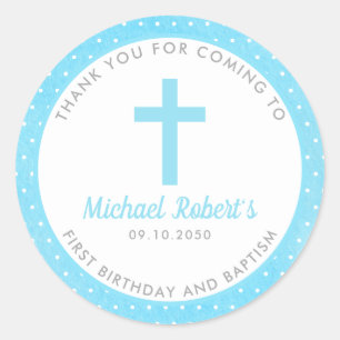 Sticker Rond Blue Boys Baptême 1er anniversaire Favoriser Merci