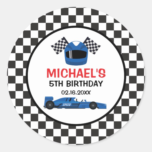 Sticker Rond Blue Car Racing Birthday (Devant)