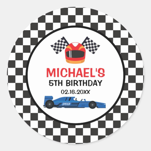 Sticker Rond Blue Car Racing Birthday (Devant)