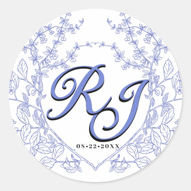 Sticker Rond Blue Chinoiserie Elegant Script enveloppe scellée (Devant)
