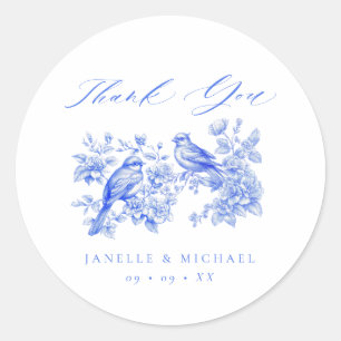 Sticker Rond Blue Chinoiserie Inséparables Vintages Mariage