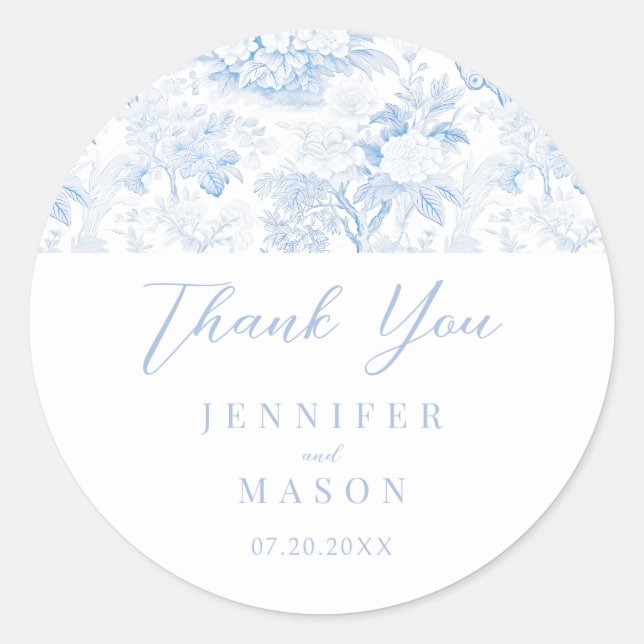 Sticker Rond Blue Chinoiserie Porcelaine Mariage Merci (Devant)