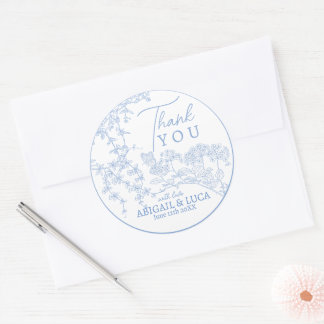 Sticker Rond Blue Chinoiserie Toile de Jouy Programme de mariag