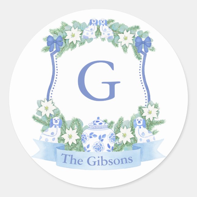 Sticker Rond Blue Chinoiserie Vacances Crest Enveloppe Sceau (Devant)