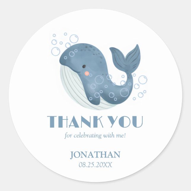 Sticker Rond Blue Circle Bubble Cute Whale Anniversaire Merci (Devant)
