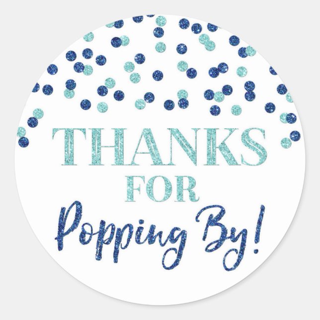 Sticker Rond Blue Confetti Merci pour Popping By (Devant)