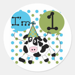 Sticker Rond Blue Cow 1er Anniversaire Tshirts et cadeaux