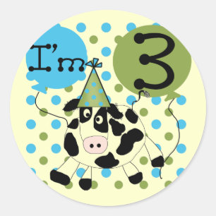 Sticker Rond Blue Cow 3e Anniversaire Tshirts et cadeaux