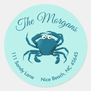 Sticker Rond Blue Crab Beach Round Return Adresse Label